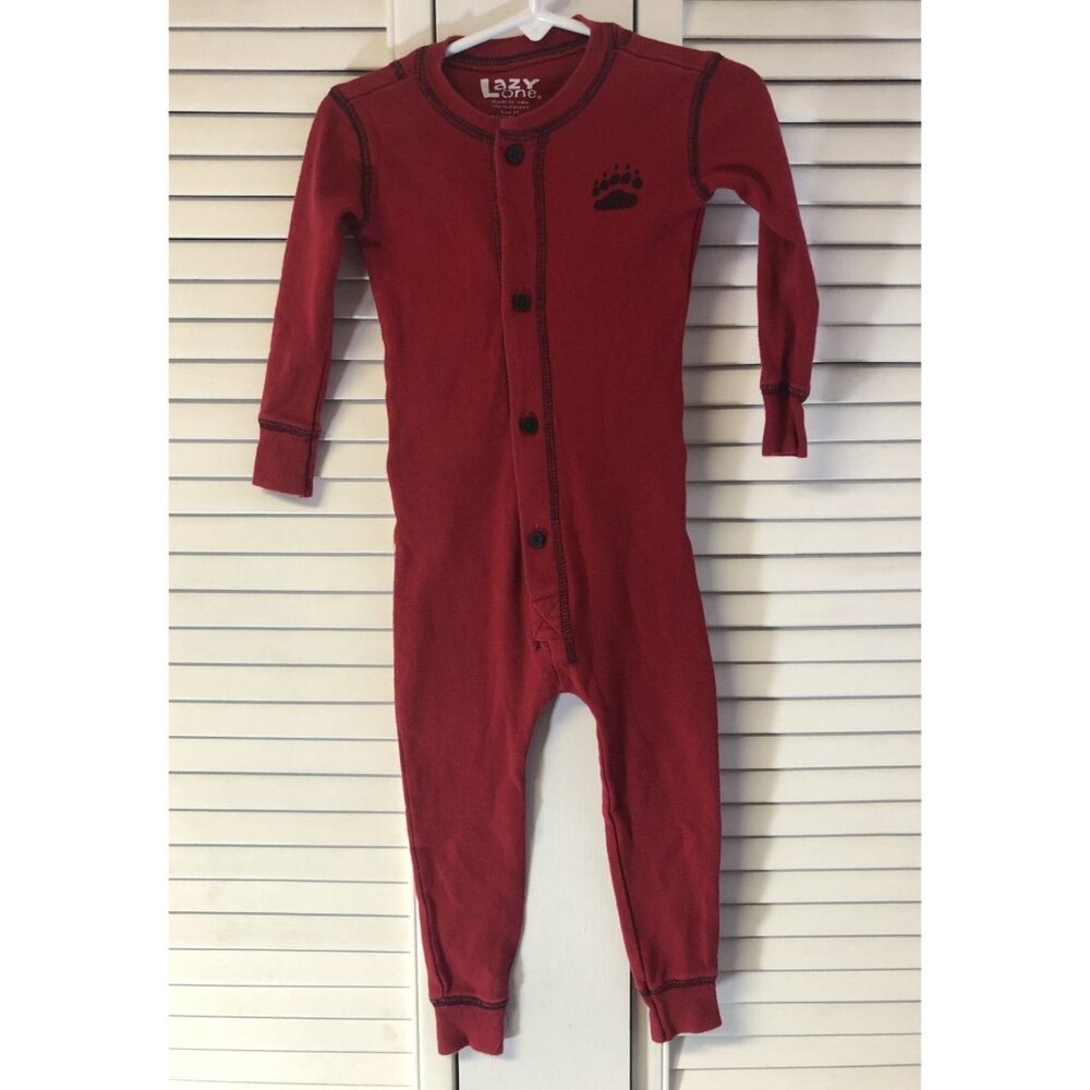 Lazy one Size 2T One Piece red  Flap Pajamas Bear Bum